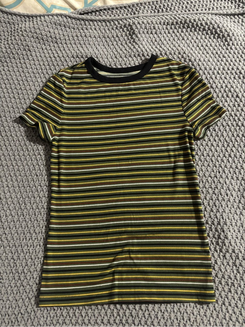 No Boundaries Olive, Yellow & Black Striped Short Sleeve Tee